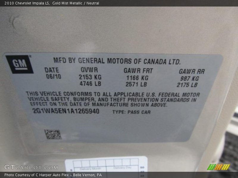Gold Mist Metallic / Neutral 2010 Chevrolet Impala LS