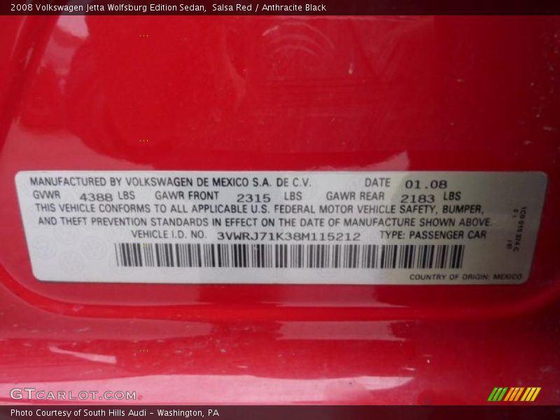 Salsa Red / Anthracite Black 2008 Volkswagen Jetta Wolfsburg Edition Sedan