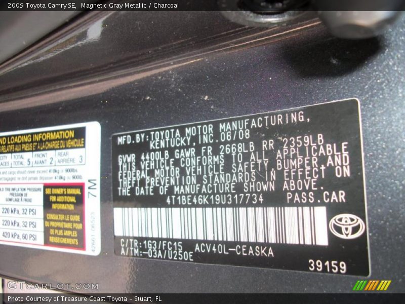 Magnetic Gray Metallic / Charcoal 2009 Toyota Camry SE