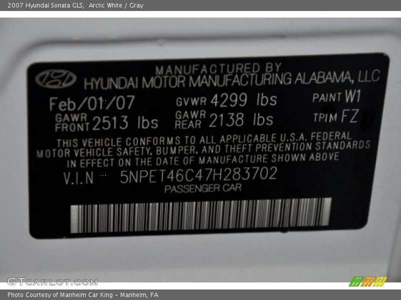 Arctic White / Gray 2007 Hyundai Sonata GLS