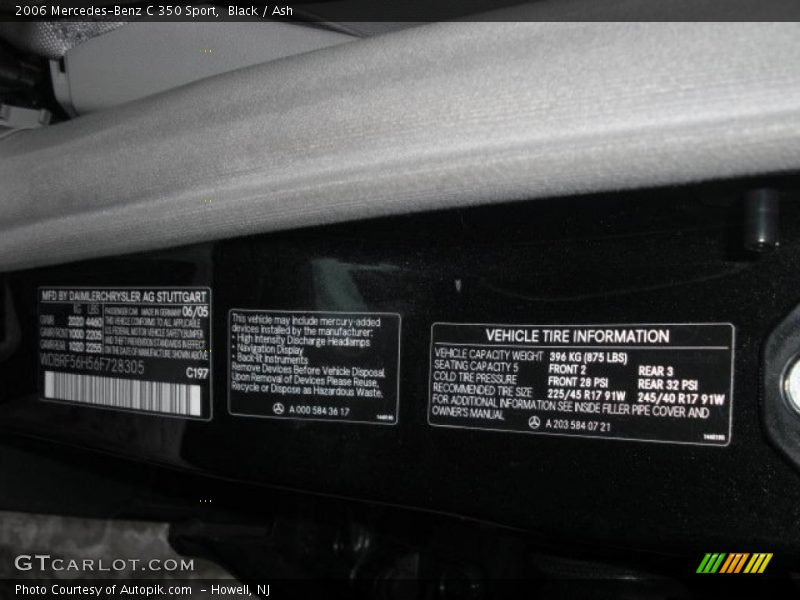 Info Tag of 2006 C 350 Sport