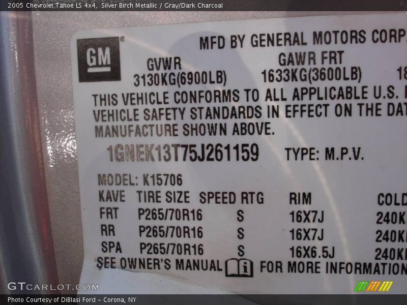Silver Birch Metallic / Gray/Dark Charcoal 2005 Chevrolet Tahoe LS 4x4