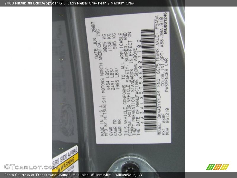 Satin Meisai Gray Pearl / Medium Gray 2008 Mitsubishi Eclipse Spyder GT