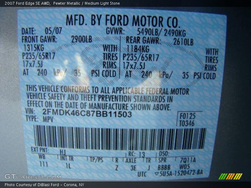 Pewter Metallic / Medium Light Stone 2007 Ford Edge SE AWD