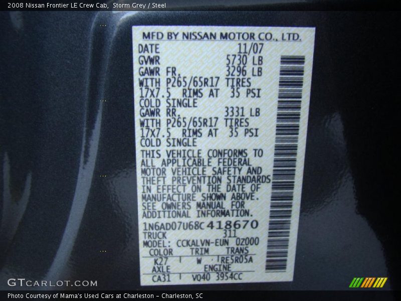 Storm Grey / Steel 2008 Nissan Frontier LE Crew Cab