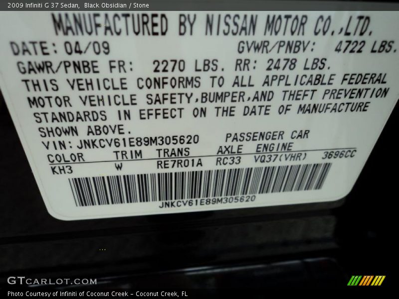 Black Obsidian / Stone 2009 Infiniti G 37 Sedan