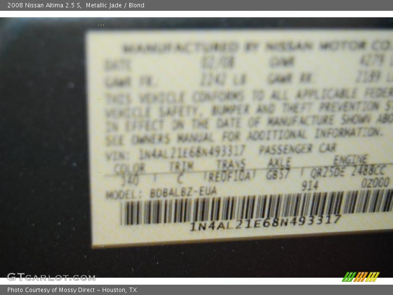 Metallic Jade / Blond 2008 Nissan Altima 2.5 S