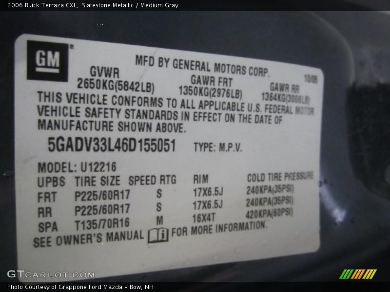 Slatestone Metallic / Medium Gray 2006 Buick Terraza CXL