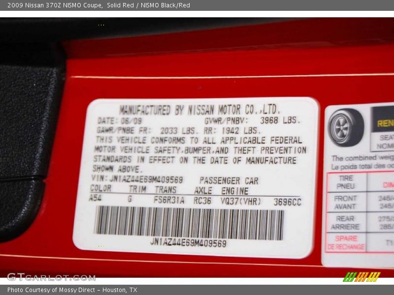 2009 370Z NISMO Coupe Solid Red Color Code A54