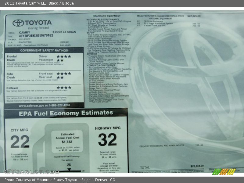 Black / Bisque 2011 Toyota Camry LE