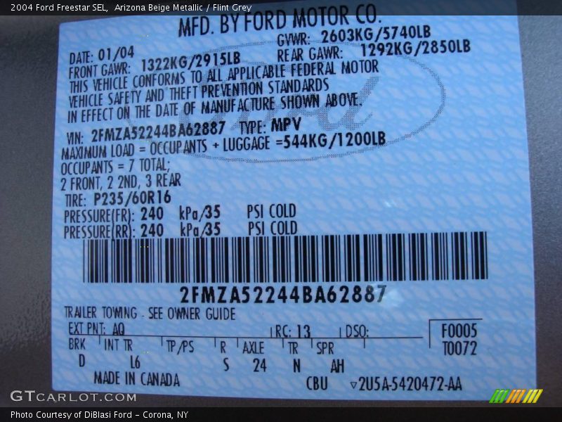 Arizona Beige Metallic / Flint Grey 2004 Ford Freestar SEL