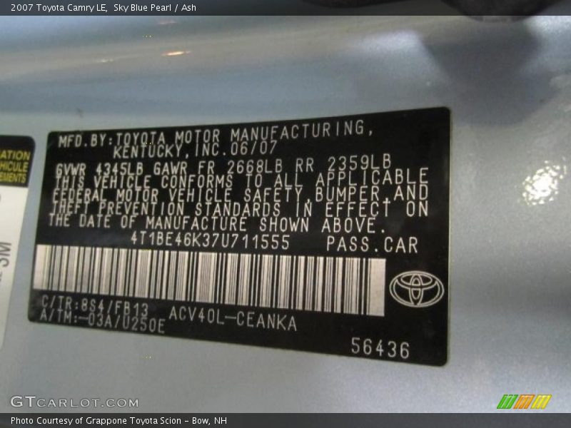 Sky Blue Pearl / Ash 2007 Toyota Camry LE
