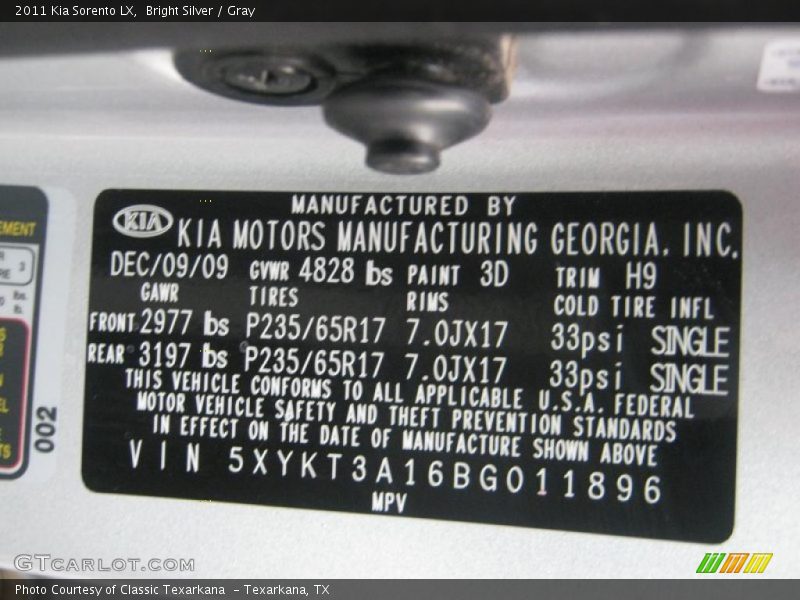 Bright Silver / Gray 2011 Kia Sorento LX