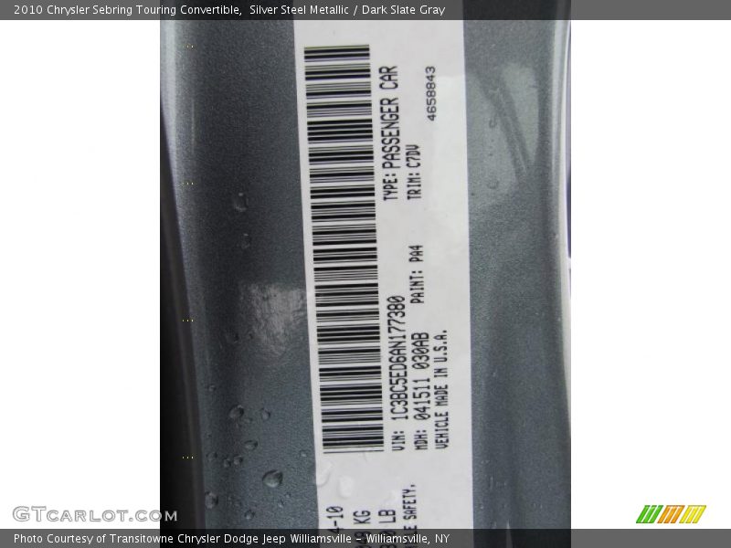 Silver Steel Metallic / Dark Slate Gray 2010 Chrysler Sebring Touring Convertible