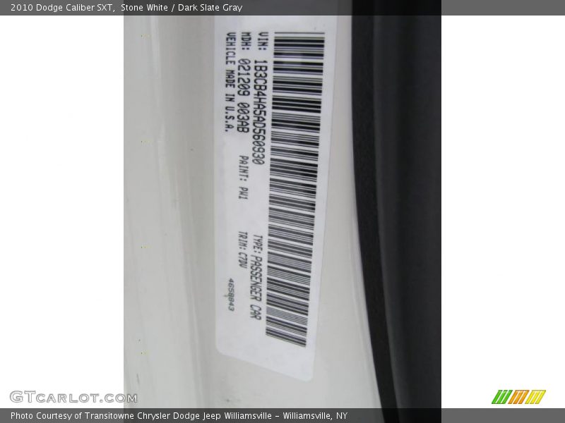 Stone White / Dark Slate Gray 2010 Dodge Caliber SXT