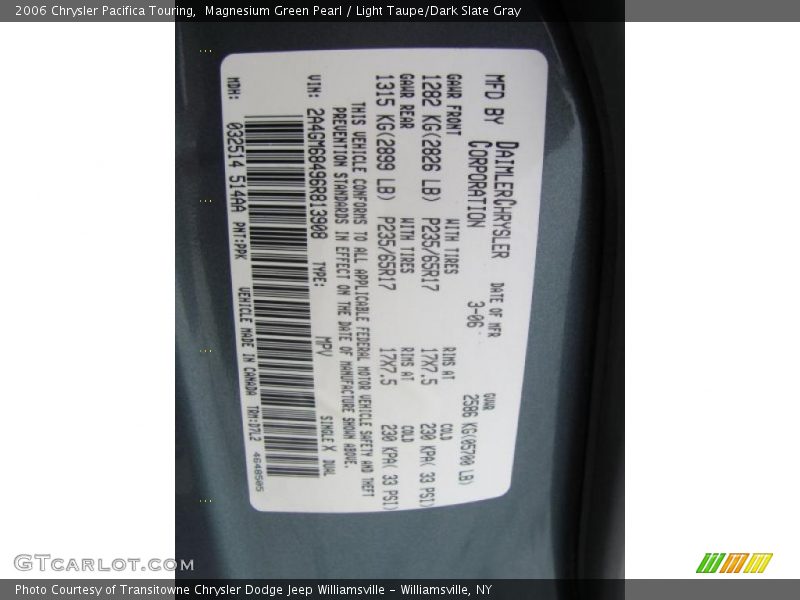 Magnesium Green Pearl / Light Taupe/Dark Slate Gray 2006 Chrysler Pacifica Touring