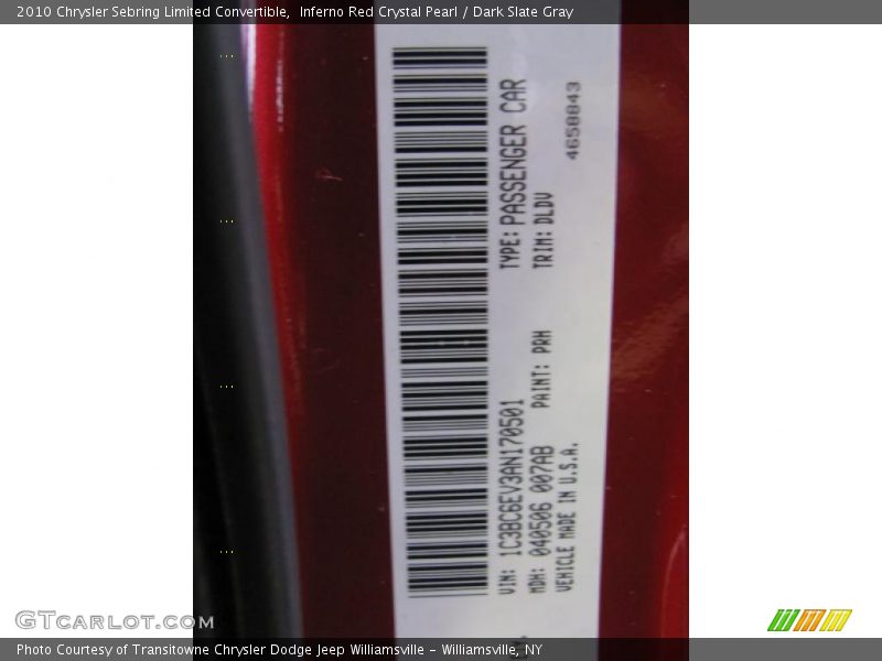 Inferno Red Crystal Pearl / Dark Slate Gray 2010 Chrysler Sebring Limited Convertible