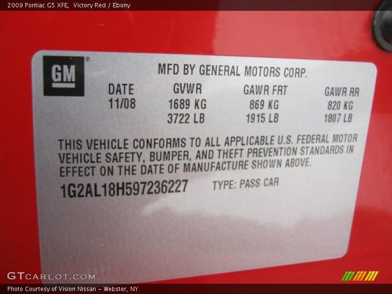 Victory Red / Ebony 2009 Pontiac G5 XFE