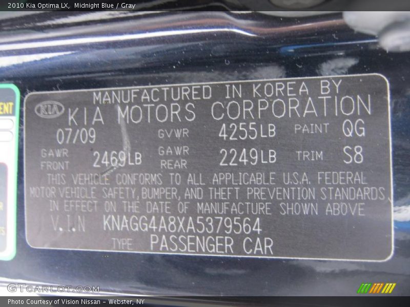 Midnight Blue / Gray 2010 Kia Optima LX