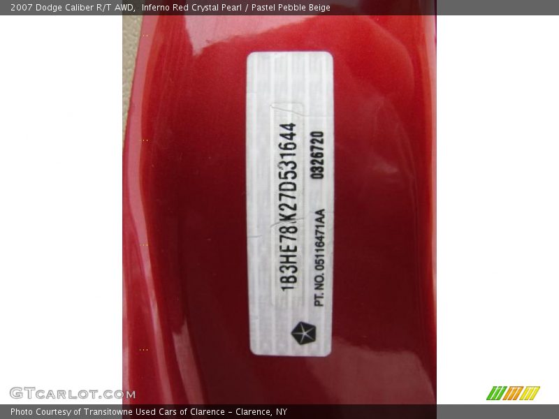 Inferno Red Crystal Pearl / Pastel Pebble Beige 2007 Dodge Caliber R/T AWD