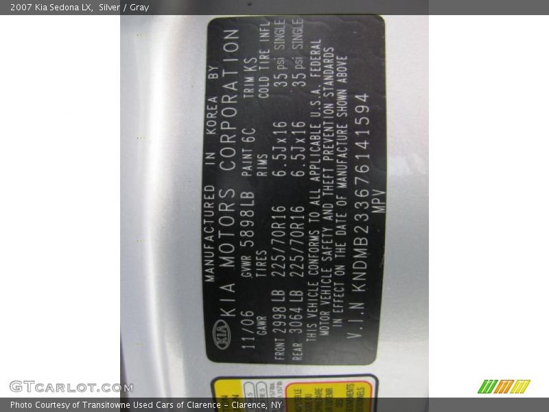 Silver / Gray 2007 Kia Sedona LX