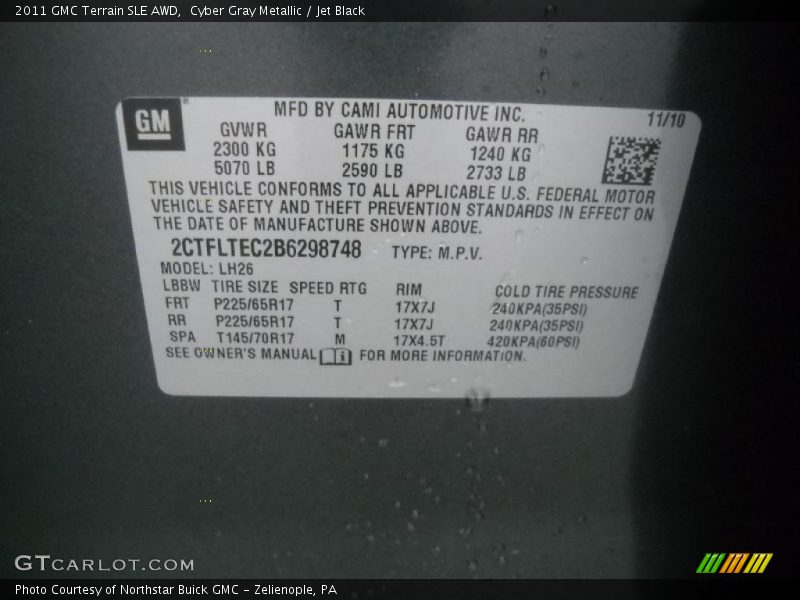 Cyber Gray Metallic / Jet Black 2011 GMC Terrain SLE AWD