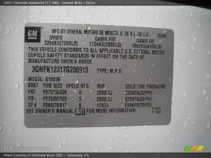 Summit White / Ebony 2007 Chevrolet Avalanche LTZ 4WD