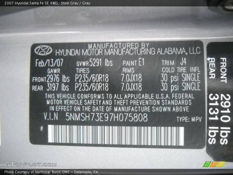 Steel Gray / Gray 2007 Hyundai Santa Fe SE 4WD
