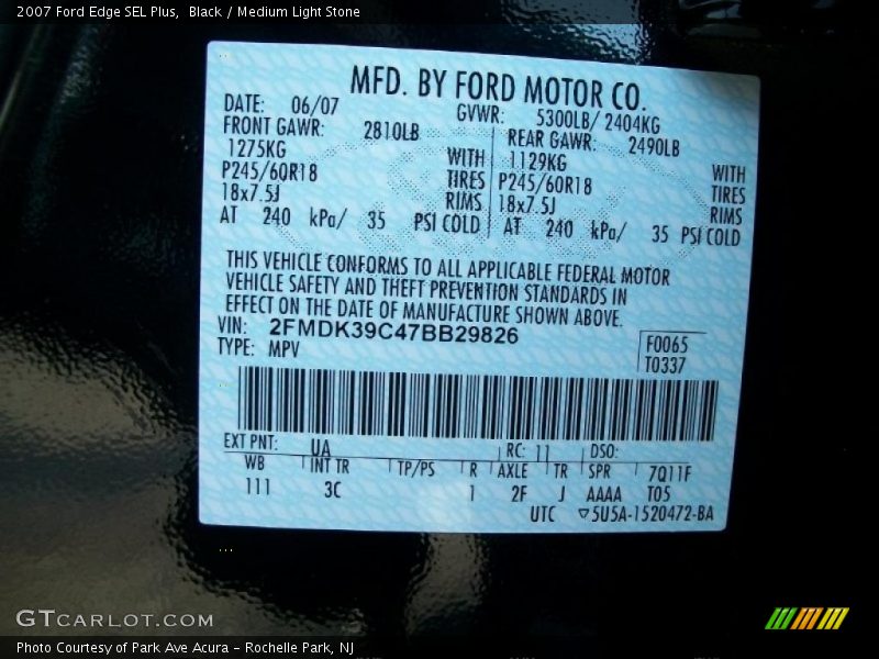 Black / Medium Light Stone 2007 Ford Edge SEL Plus