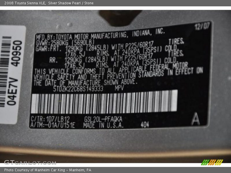 Silver Shadow Pearl / Stone 2008 Toyota Sienna XLE