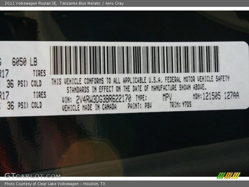 2011 Routan SE Tanzanite Blue Metallic Color Code PBV