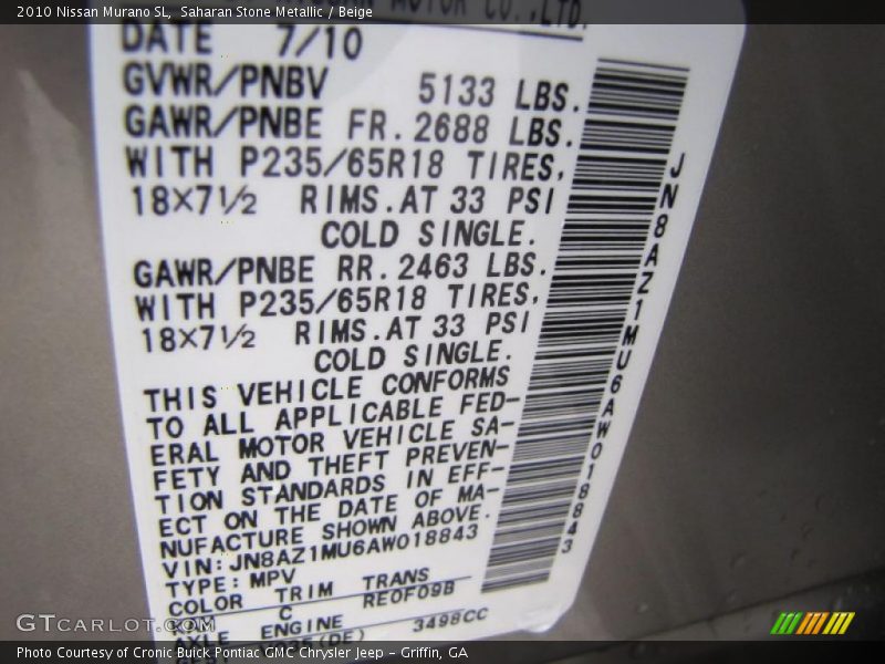 Saharan Stone Metallic / Beige 2010 Nissan Murano SL