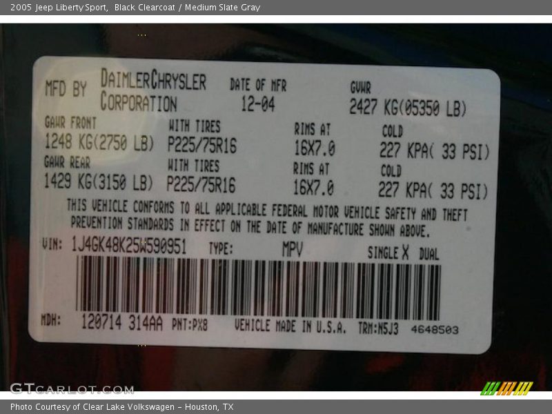 Black Clearcoat / Medium Slate Gray 2005 Jeep Liberty Sport