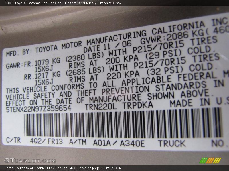 Desert Sand Mica / Graphite Gray 2007 Toyota Tacoma Regular Cab