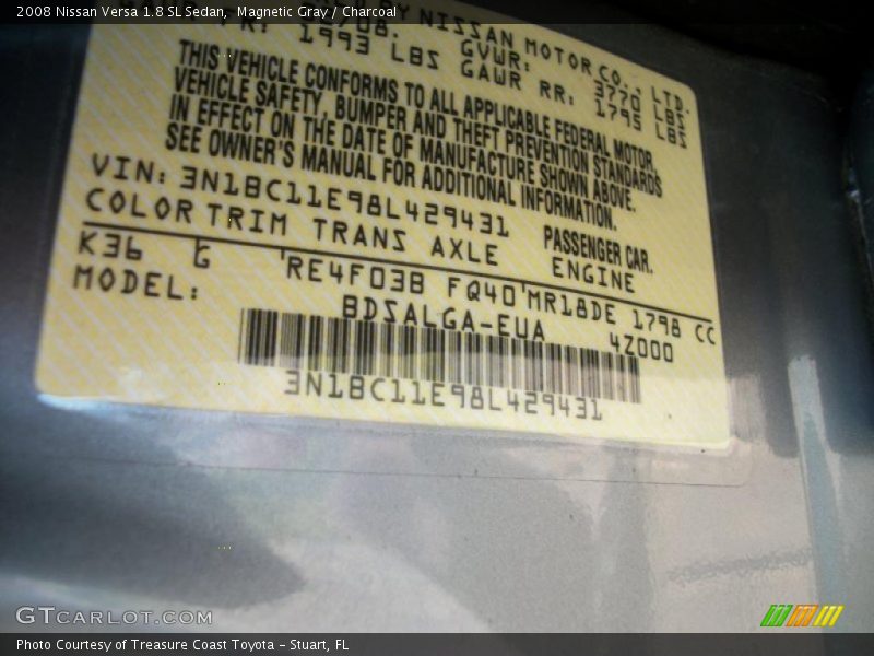 Magnetic Gray / Charcoal 2008 Nissan Versa 1.8 SL Sedan