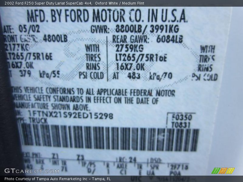 Oxford White / Medium Flint 2002 Ford F250 Super Duty Lariat SuperCab 4x4