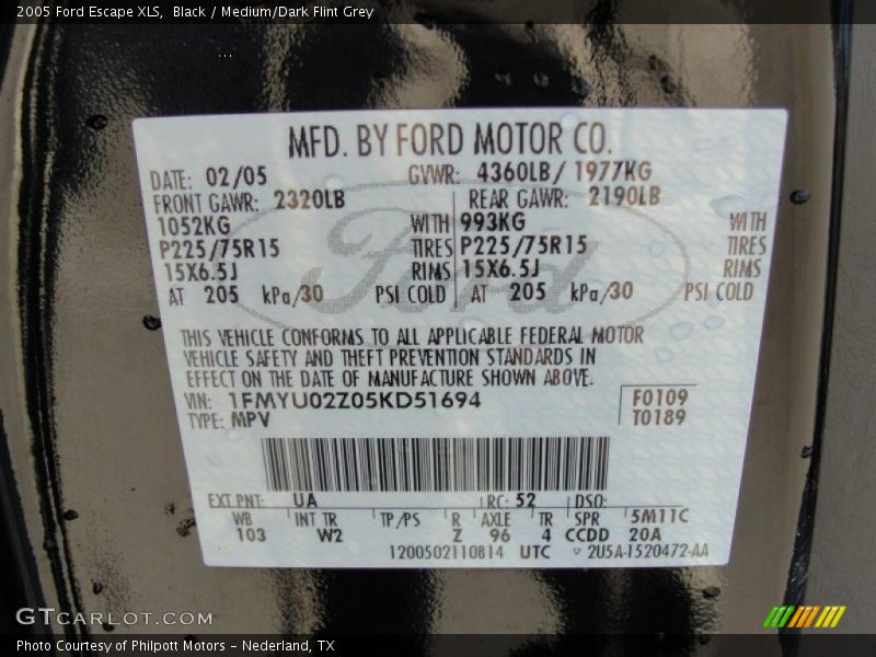 Black / Medium/Dark Flint Grey 2005 Ford Escape XLS