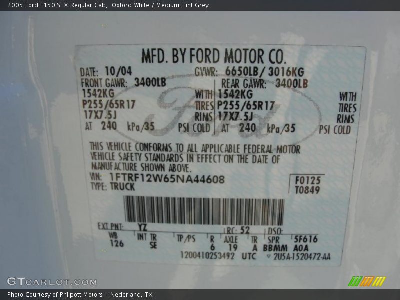 2005 F150 STX Regular Cab Oxford White Color Code YZ