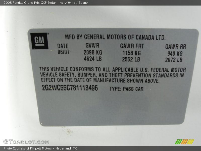 Ivory White / Ebony 2008 Pontiac Grand Prix GXP Sedan