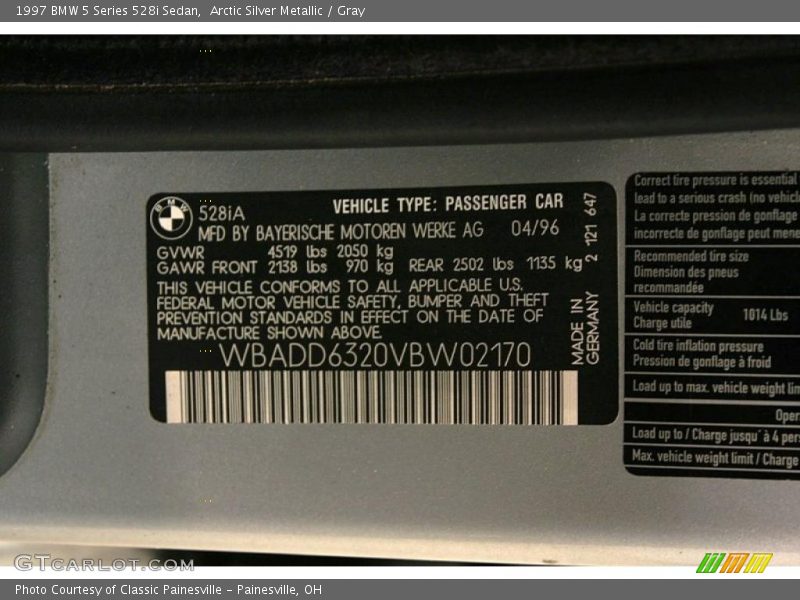 Info Tag of 1997 5 Series 528i Sedan