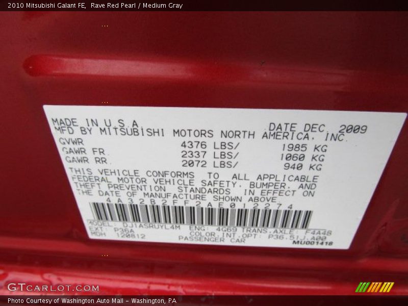 Rave Red Pearl / Medium Gray 2010 Mitsubishi Galant FE