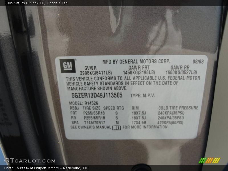 Cocoa / Tan 2009 Saturn Outlook XE