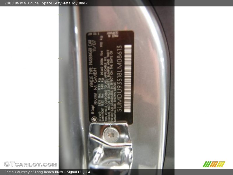 Info Tag of 2008 M Coupe