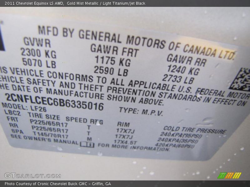 Gold Mist Metallic / Light Titanium/Jet Black 2011 Chevrolet Equinox LS AWD