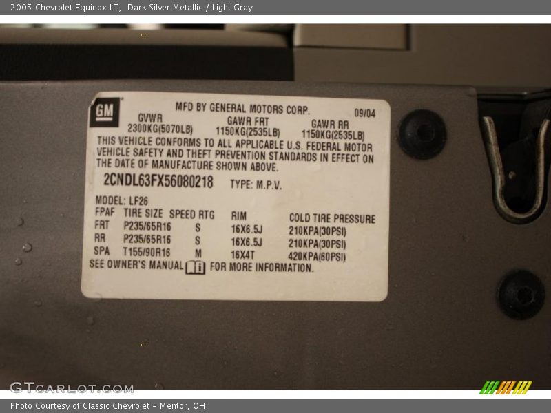 Dark Silver Metallic / Light Gray 2005 Chevrolet Equinox LT