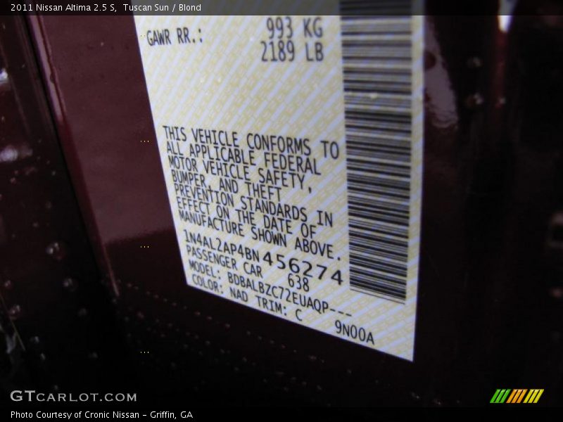 Tuscan Sun / Blond 2011 Nissan Altima 2.5 S