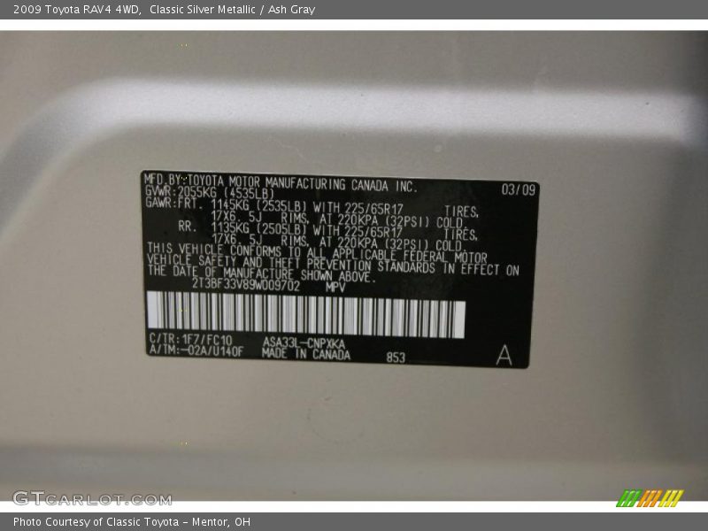 Classic Silver Metallic / Ash Gray 2009 Toyota RAV4 4WD