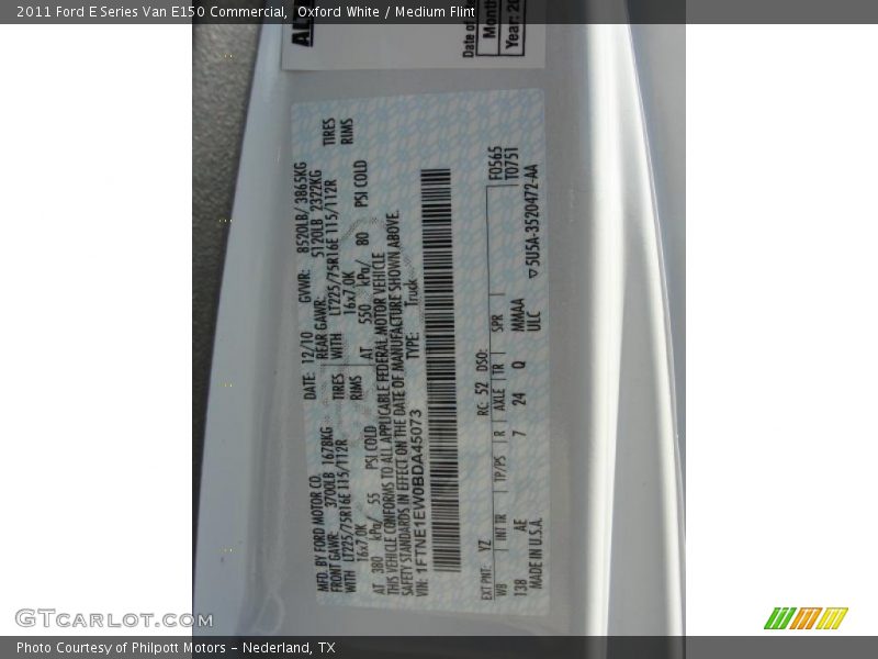 2011 E Series Van E150 Commercial Oxford White Color Code YZ