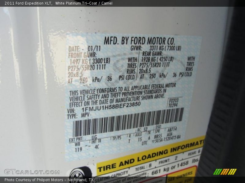 2011 Expedition XLT White Platinum Tri-Coat Color Code UG