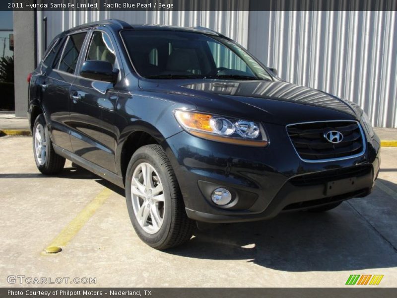 Pacific Blue Pearl / Beige 2011 Hyundai Santa Fe Limited
